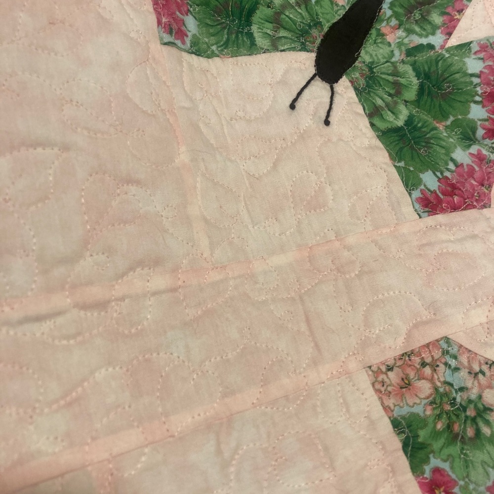 Vintage Butterfly handmade child baby quilt small blanket floral - Picture 6 of 6